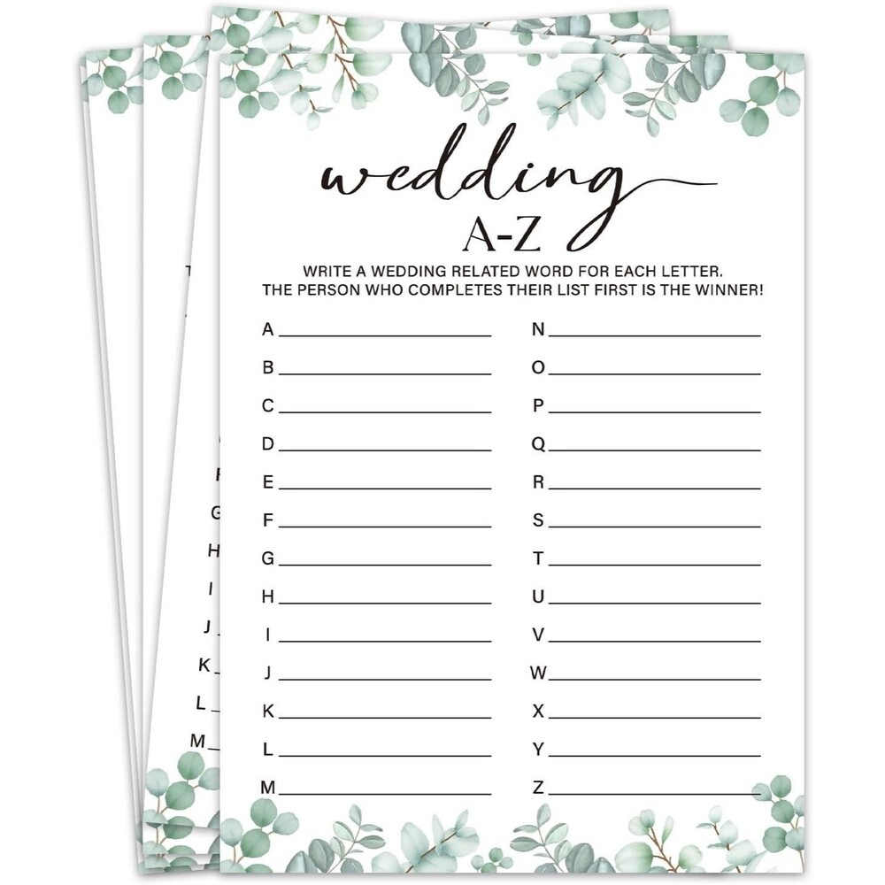 Bridal Shower Game Cards 30 Guests Eucalyptus Wedding Party Games Choose Style